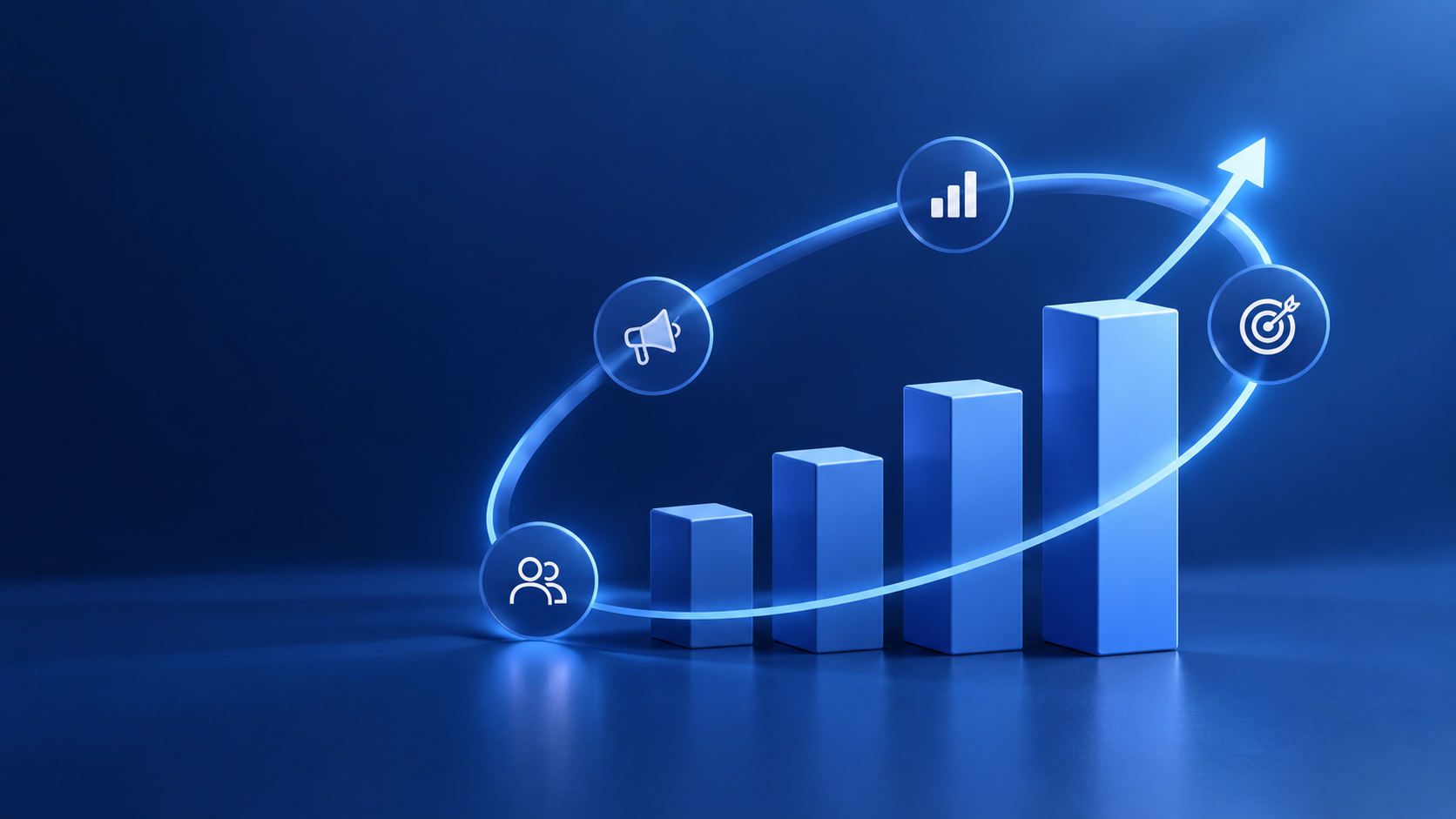 B2B growth loop metrics with rising analytics bars and growth indicators