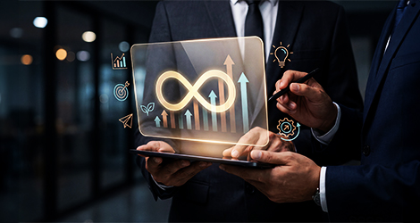 Business growth strategy with infinity loop and digital transformation concept
