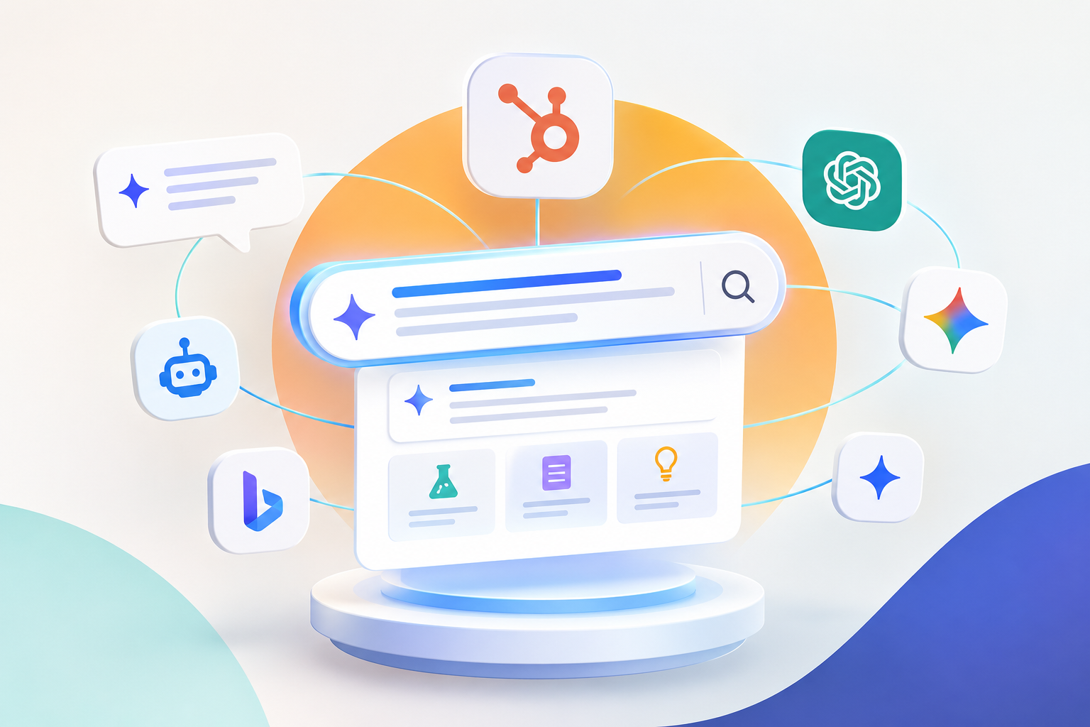 HubSpot AEO and answer engine optimization with AI search platforms, search results, and connected digital marketing tools.